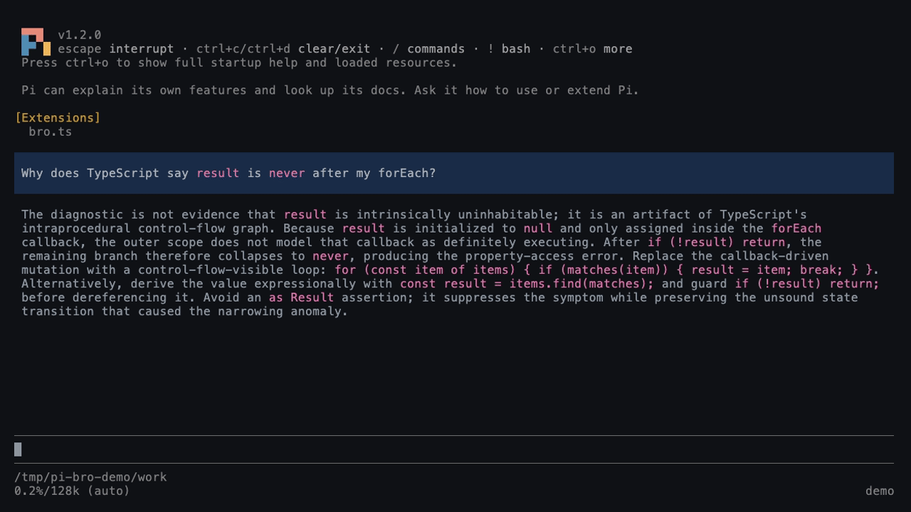Bro explains a dense agent reply in plain language, then answers a side question