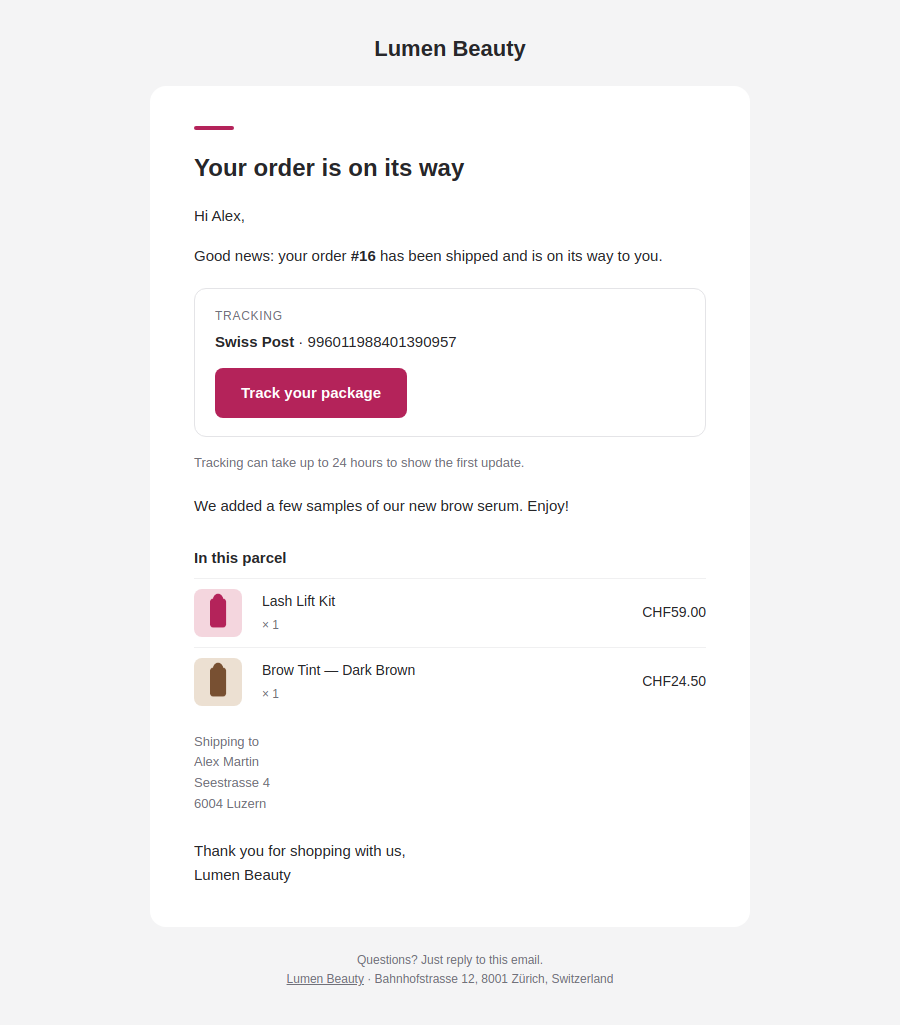 The email a customer receives