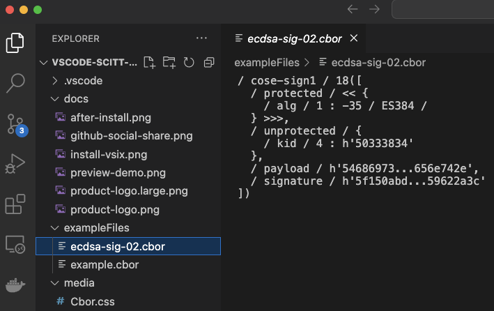 edn from a cbor message displayed in vscode