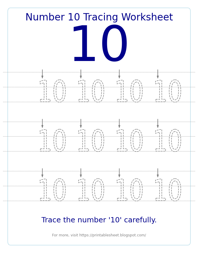 Free Printable Number 10 Tracing Worksheet for Preschool and Kindergarten
