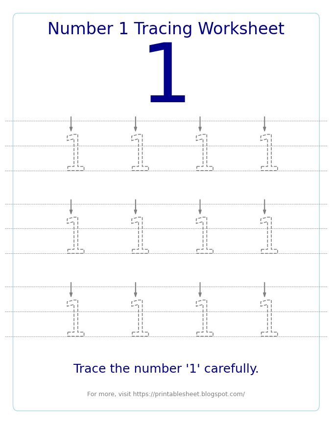 Free Printable Number 1 Tracing Worksheet for Preschool and Kindergarten