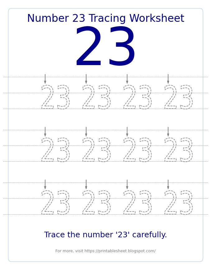 Free Printable Number 23 Tracing Worksheet for Preschool and Kindergarten