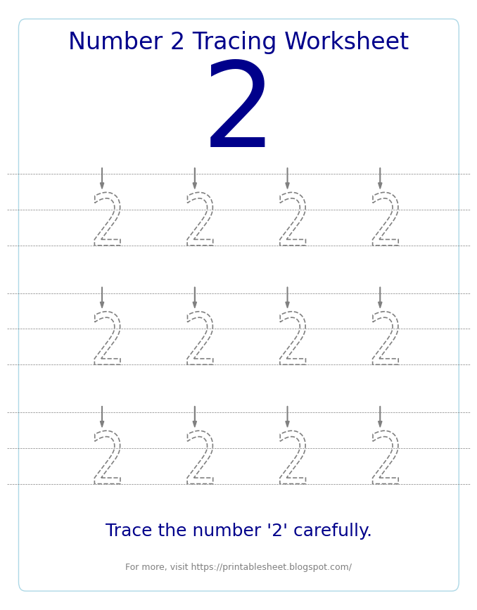 Free Printable Number 2 Tracing Worksheet for Preschool and Kindergarten