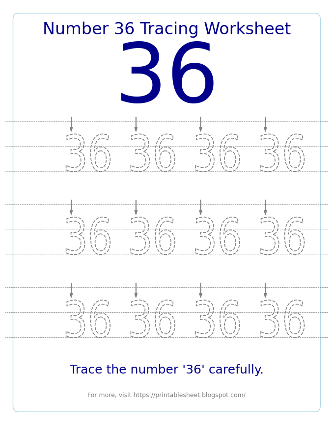 Free Printable Number 36 Tracing Worksheet for Preschool and Kindergarten