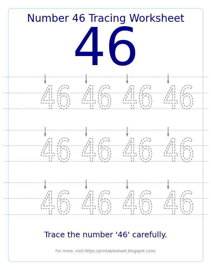 Free Printable Number 46 Tracing Worksheet for Preschool and Kindergarten
