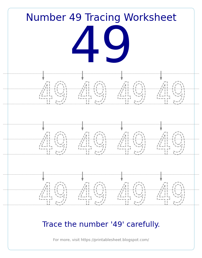 Free Printable Number 49 Tracing Worksheet for Preschool and Kindergarten