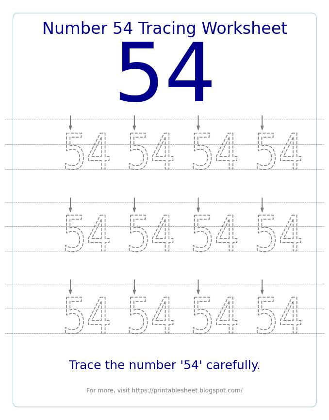 Free Printable Number 54 Tracing Worksheet for Preschool and Kindergarten