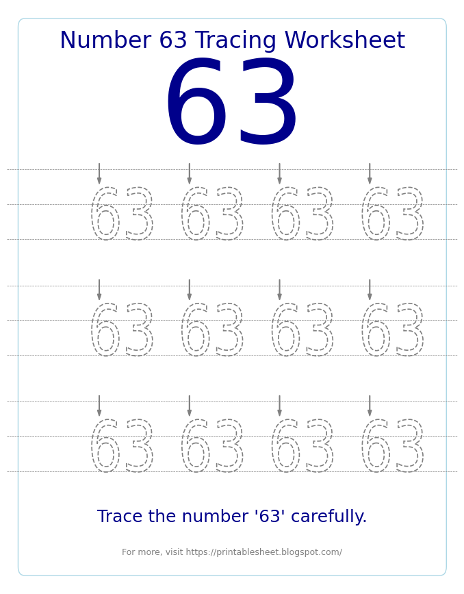 Free Printable Number 63 Tracing Worksheet for Preschool and Kindergarten