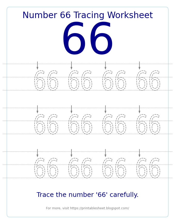 Free Printable Number 66 Tracing Worksheet for Preschool and Kindergarten