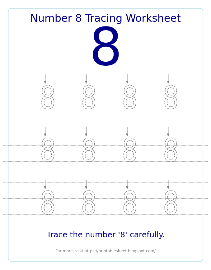 Free Printable Number 8 Tracing Worksheet for Preschool and Kindergarten