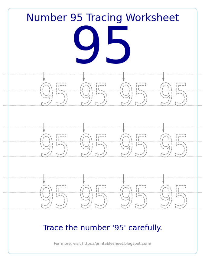 Free Printable Number 95 Tracing Worksheet for Preschool and Kindergarten