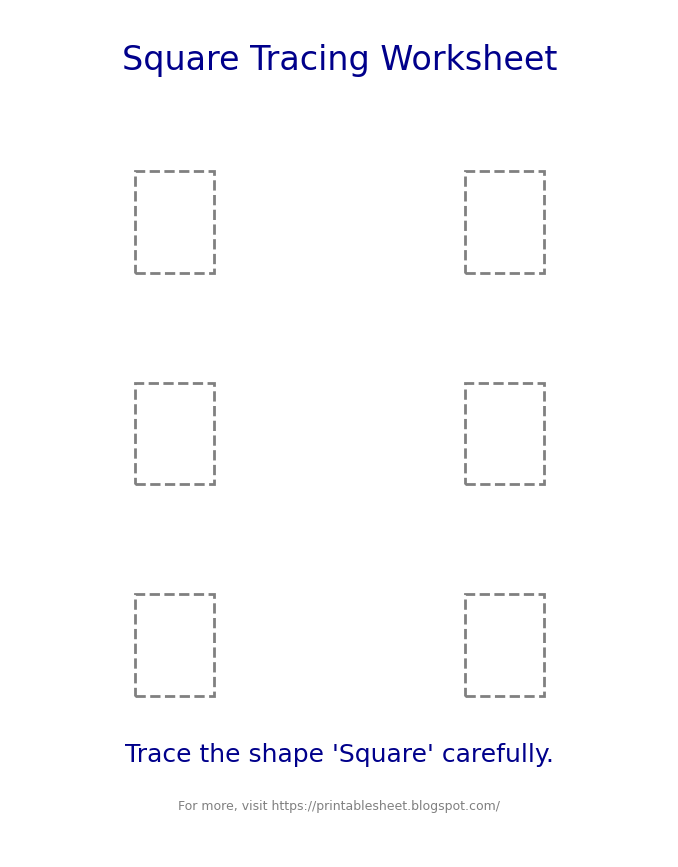 Free square Tracing Worksheet for Kids