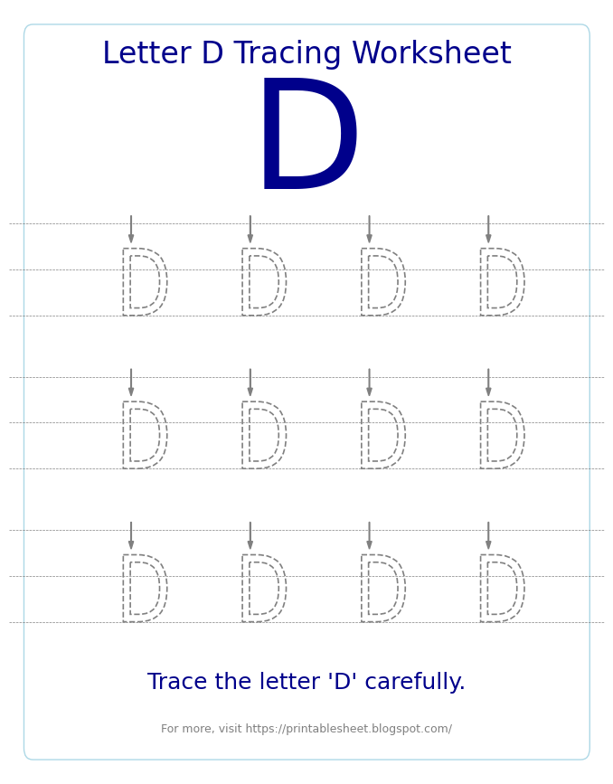 Free Letter D Tracing Worksheet for Kids