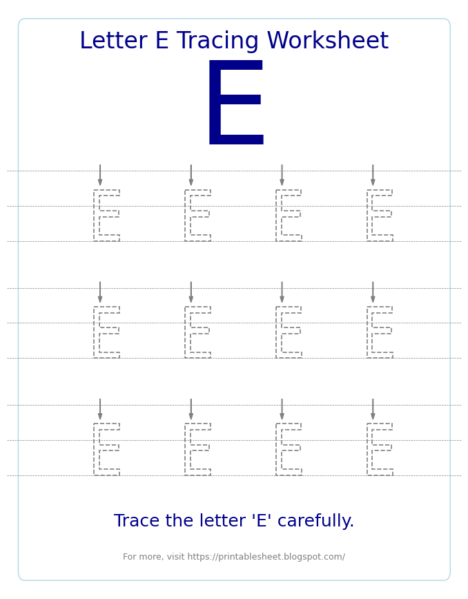 Free Letter E Tracing Worksheet for Kids