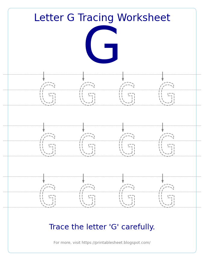 Free Letter G Tracing Worksheet for Kids