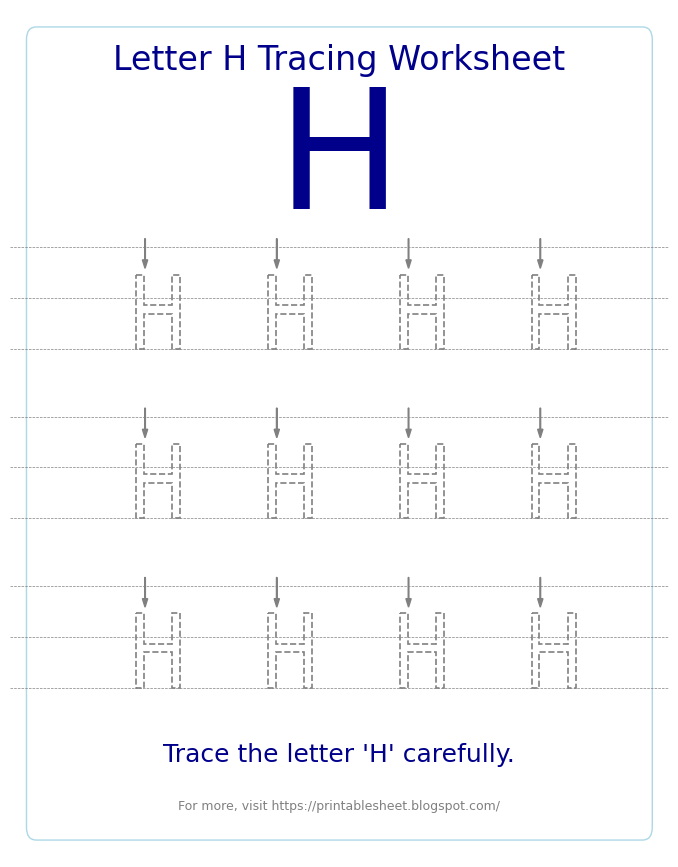 Free Letter H Tracing Worksheet for Kids