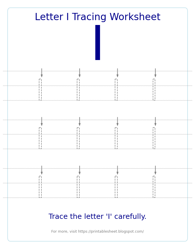 Free Letter I Tracing Worksheet for Kids