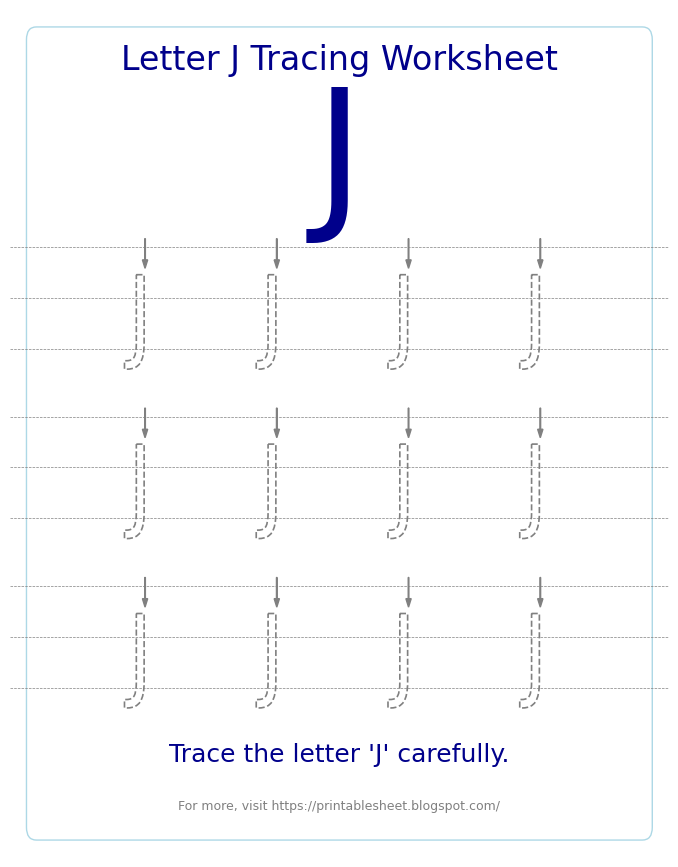 Free Letter J Tracing Worksheet for Kids