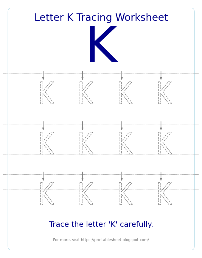 Free Letter K Tracing Worksheet for Kids