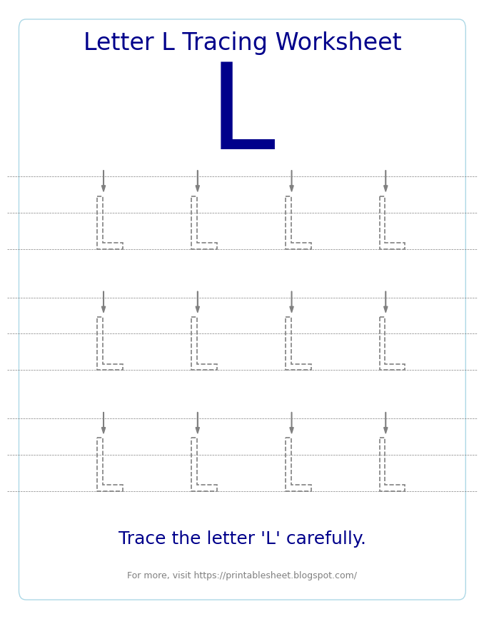 Free Letter L Tracing Worksheet for Kids