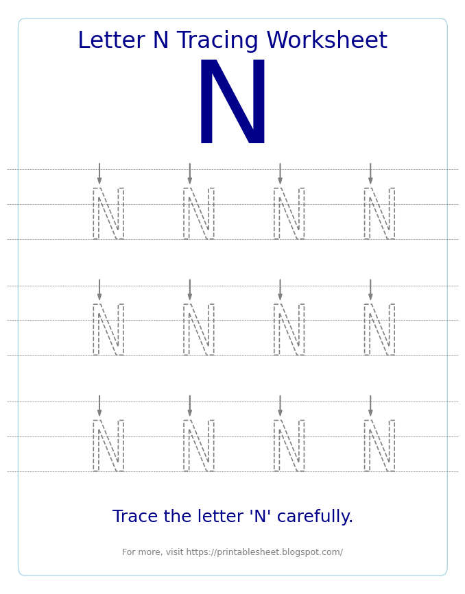 Free Letter N Tracing Worksheet for Kids