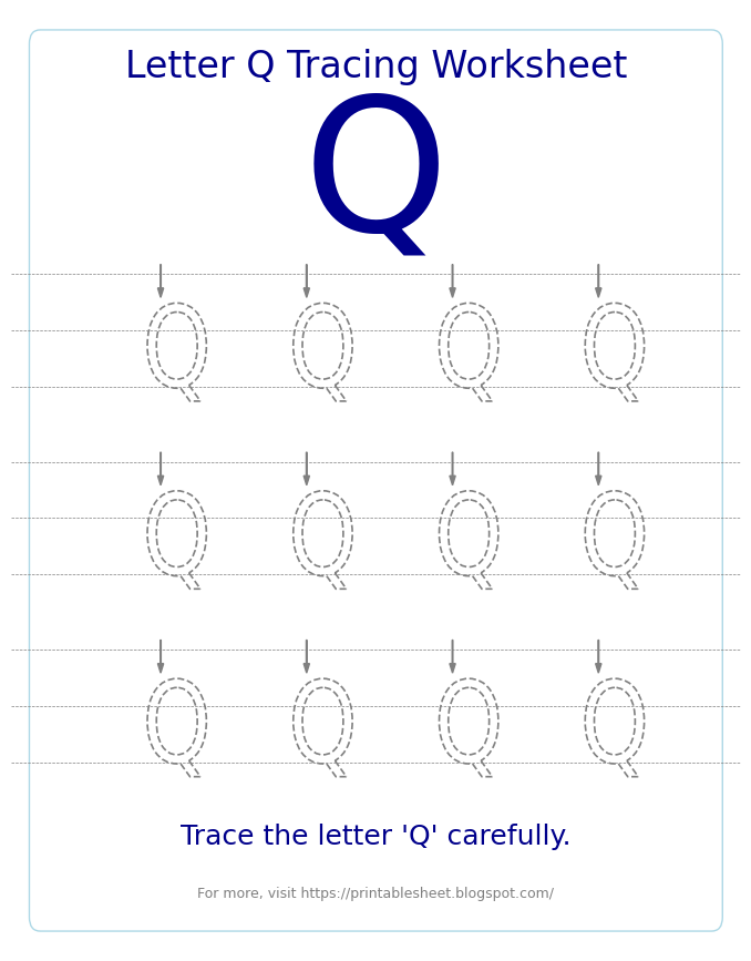 Free Letter Q Tracing Worksheet for Kids