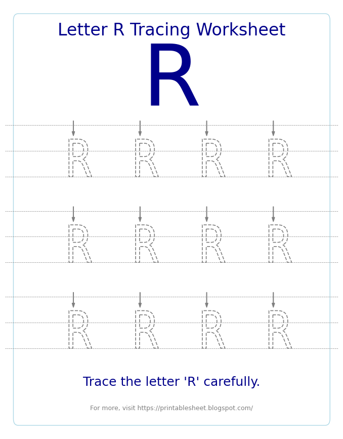Free Letter R Tracing Worksheet for Kids