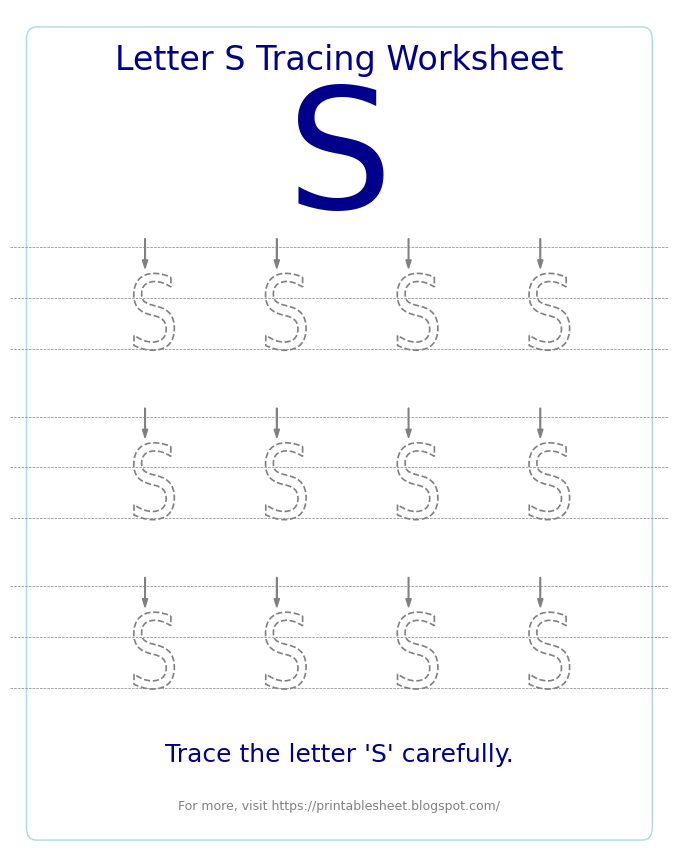 Free Letter S Tracing Worksheet for Kids