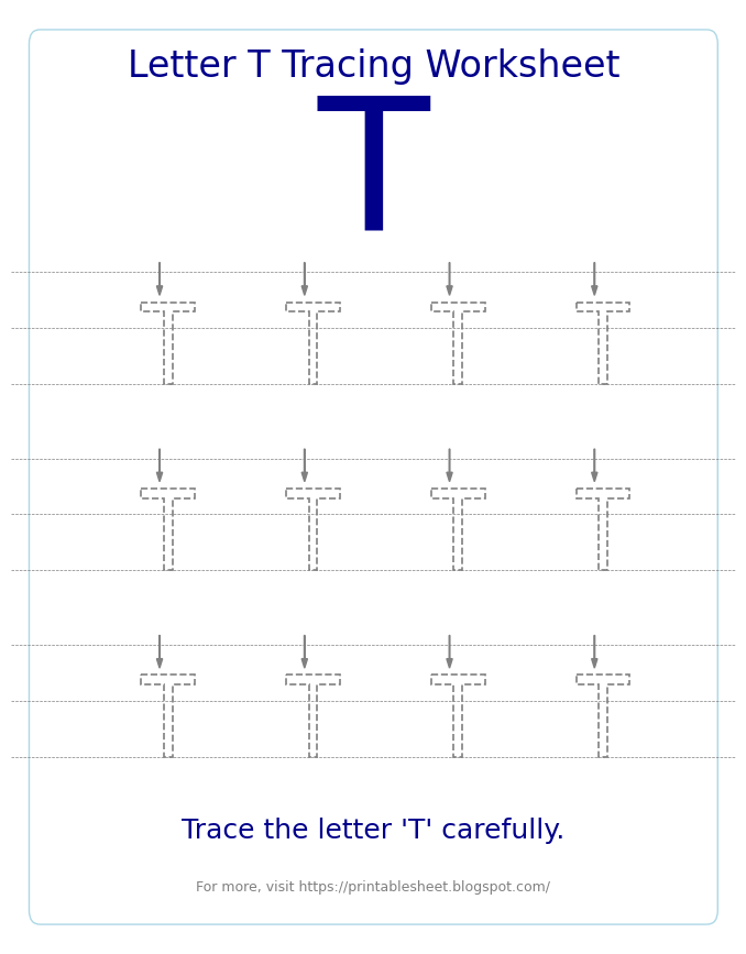 Free Letter T Tracing Worksheet for Kids