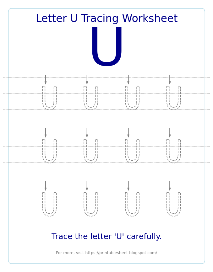 Free Letter U Tracing Worksheet for Kids