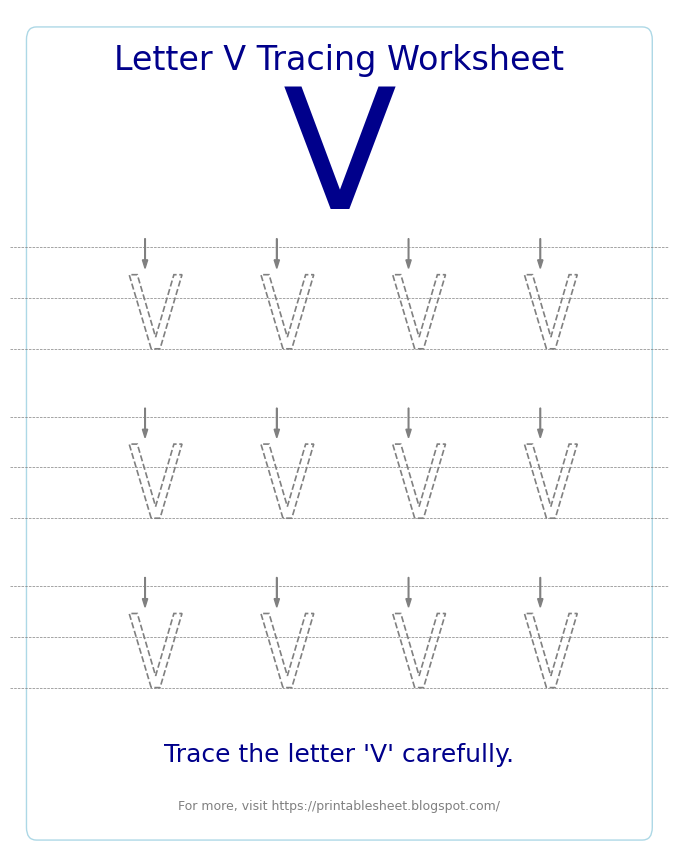 Free Letter V Tracing Worksheet for Kids