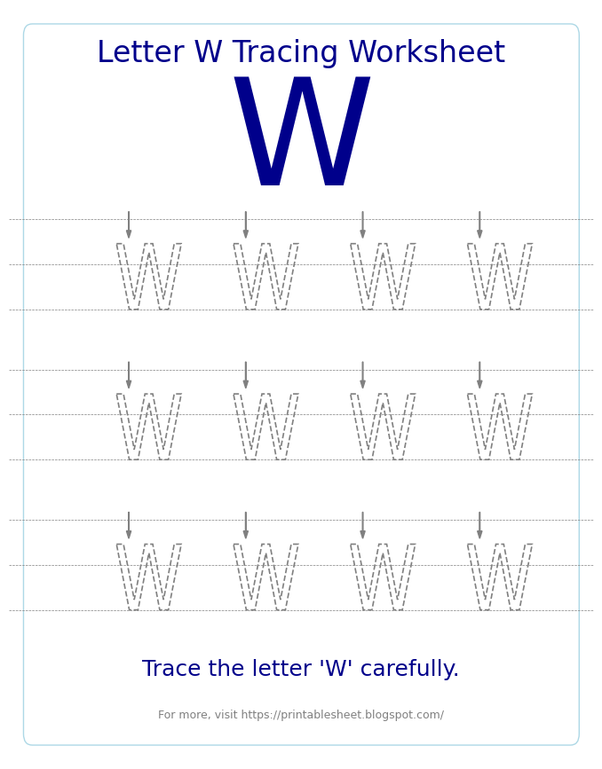 Free Letter W Tracing Worksheet for Kids