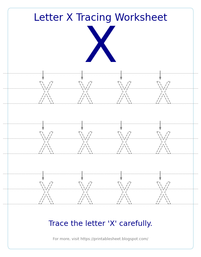Free Letter X Tracing Worksheet for Kids
