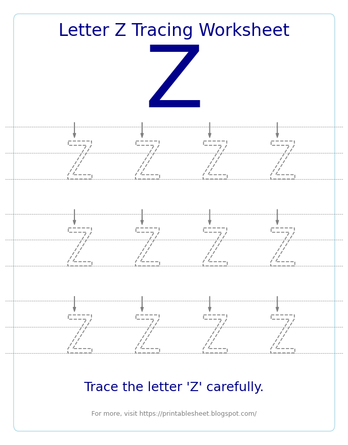 Free Letter Z Tracing Worksheet for Kids