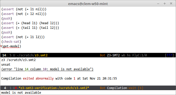 Z3 buffer in Emacs