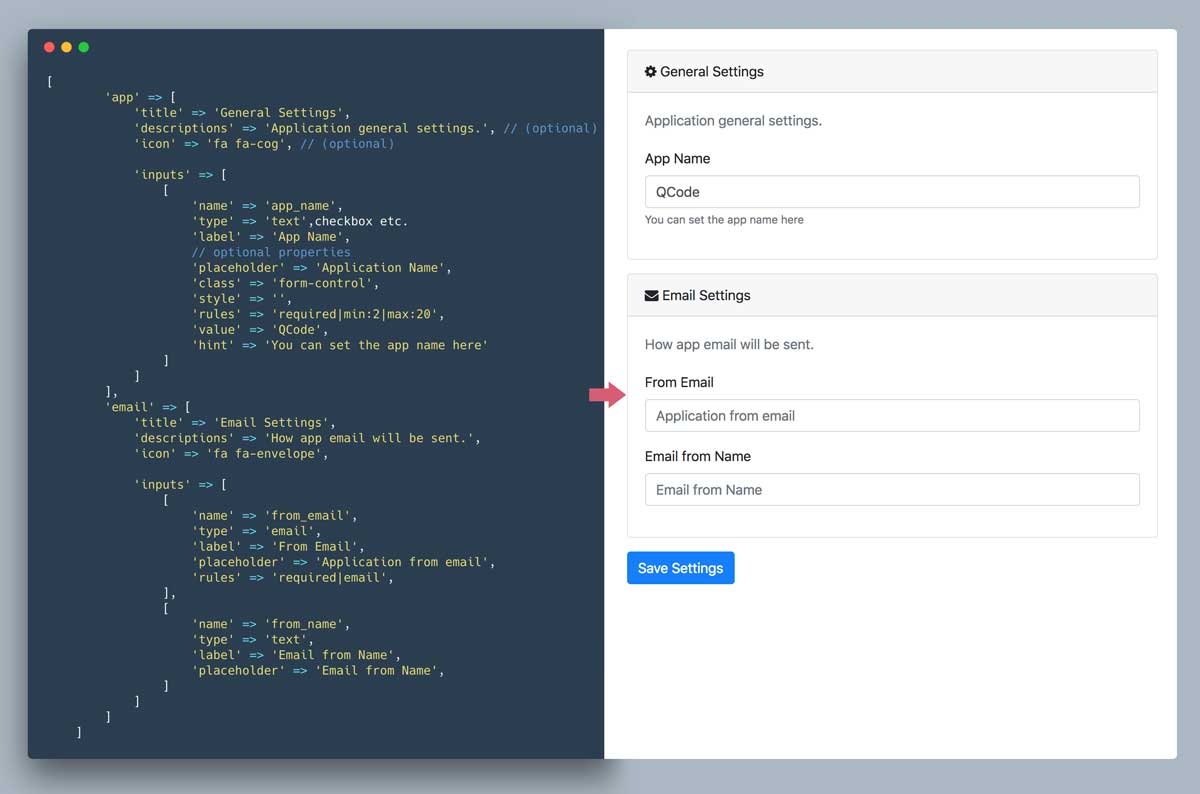 Laravel App Settings UI