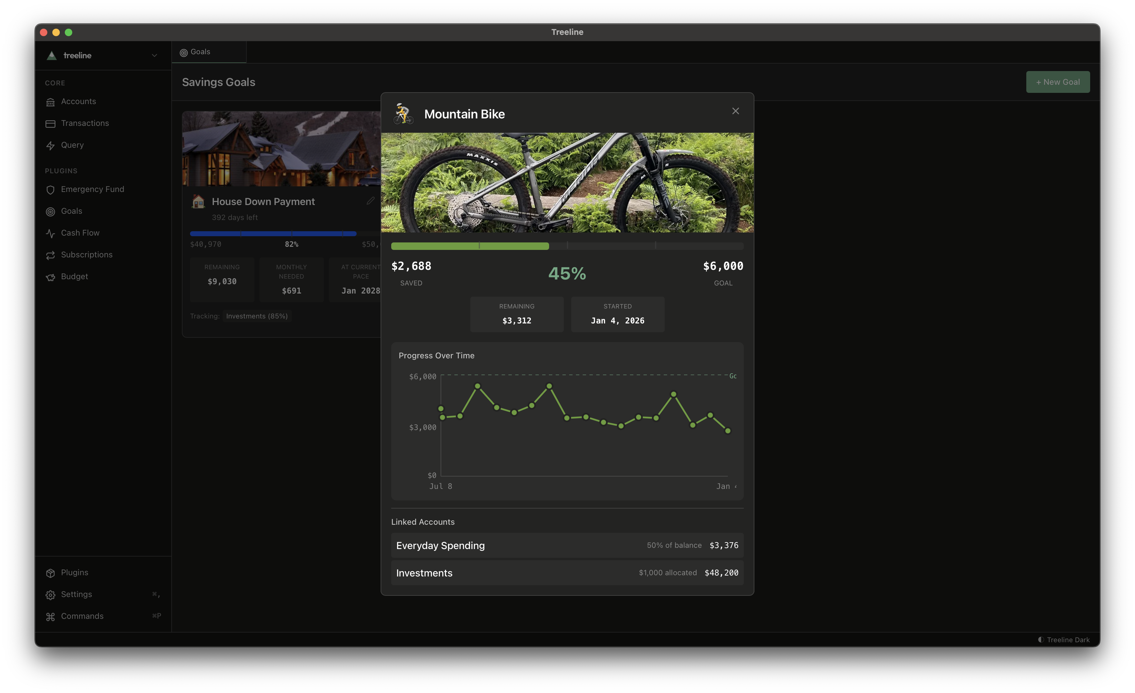 Goal detail view with progress chart