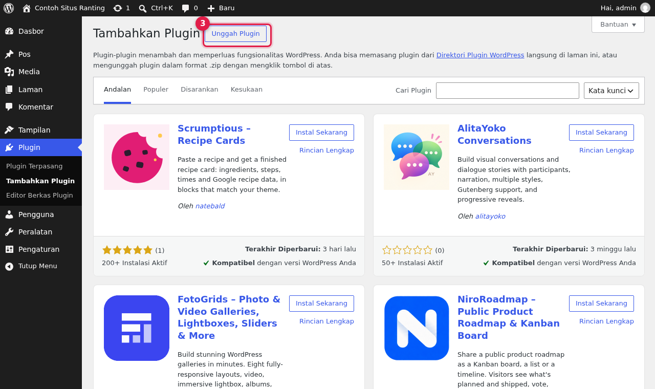 Tombol Unggah Plugin