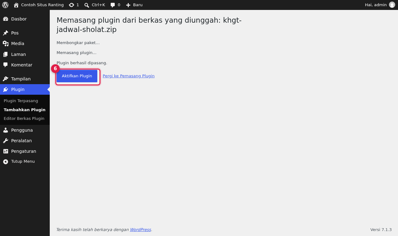 Plugin berhasil dipasang