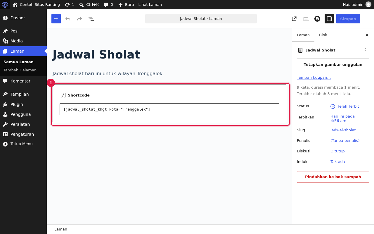 Blok shortcode di editor