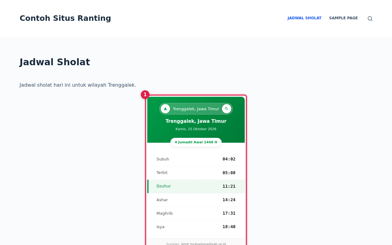 Widget jadwal sholat di halaman WordPress