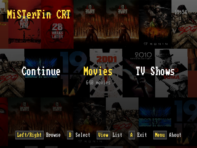MiSTerFin CRT library carousel