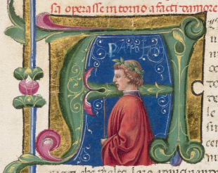 Panfilo, from Boccaccio's Decameron, as pictured in Bodleian Library MS. Holkham 49, fol. 148r