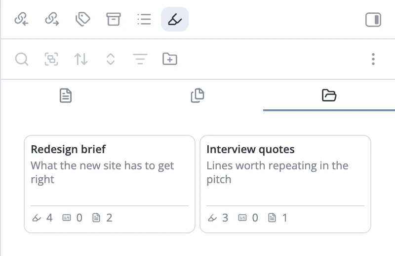 Two collections, Redesign brief and Interview quotes
