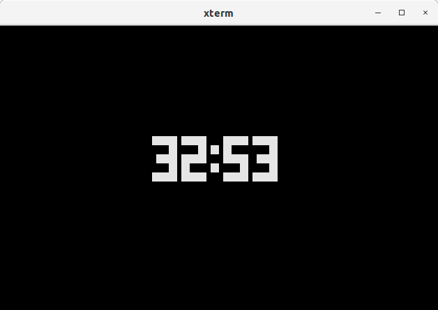 32:53 shown in large letters in center of an xterm window (black background with white text)