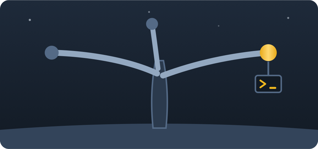 Explorer Follows Terminal — a night tree; the branch carrying the terminal lantern bears the one golden folder