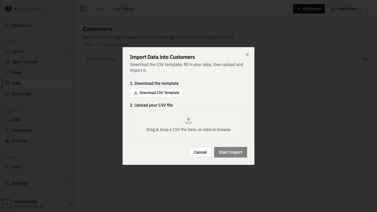 HUF Table Bulk Import Modal