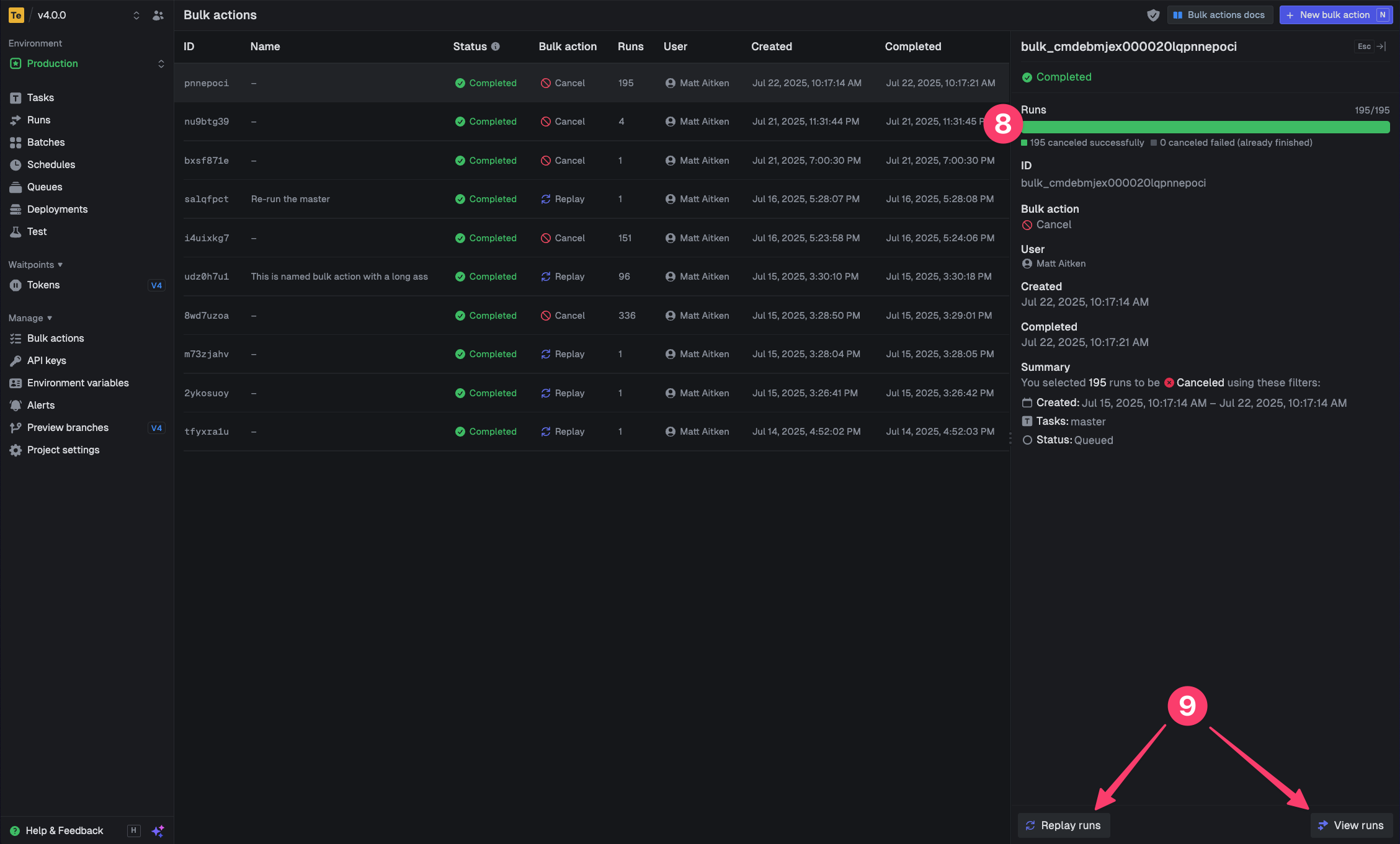 Trigger.dev — 批量操作页面