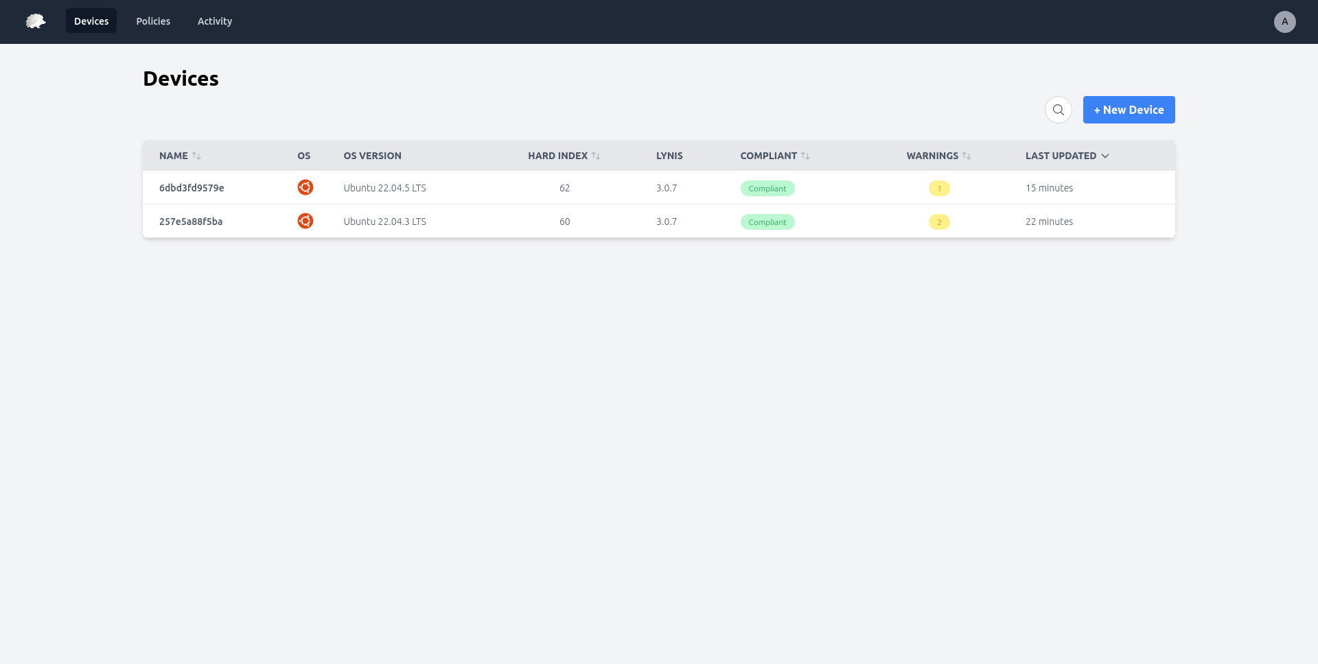 TrikuSec Devices Dashboard
