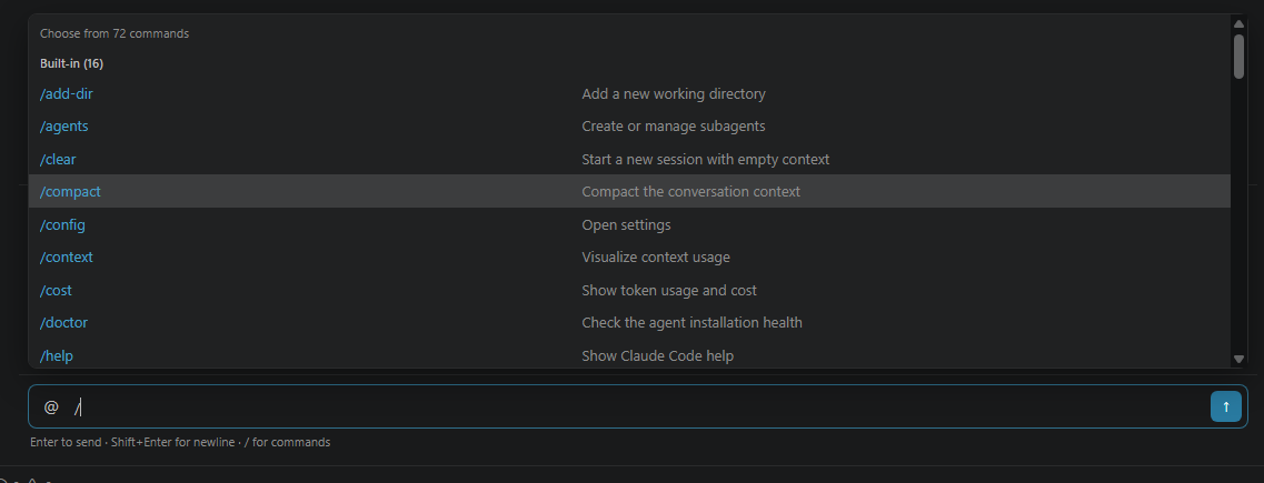 Slash command menu